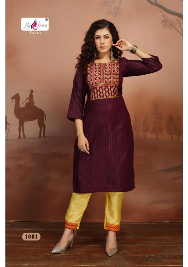 Fly Free Navratan Fancy Rayon Embroidery Kurti With Bottom